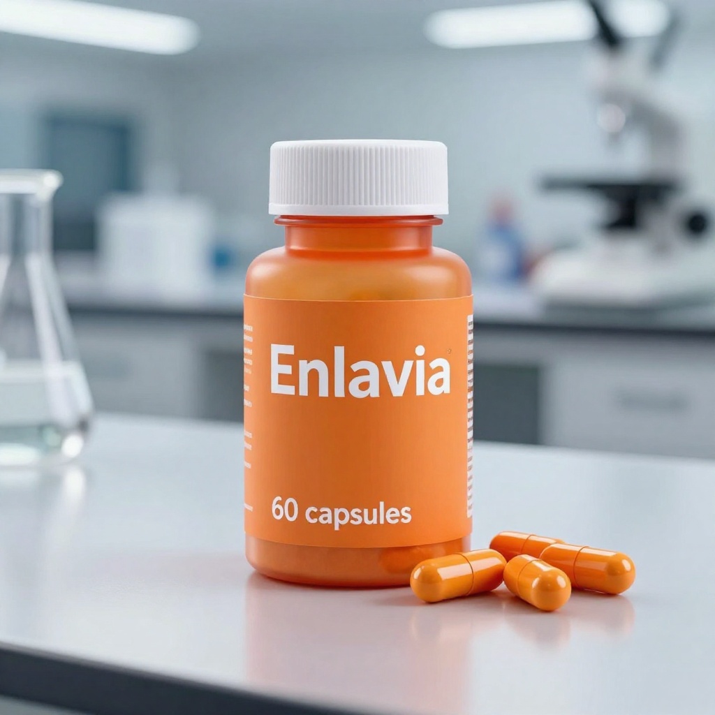 Enlavia - supliment natural în capsule pentru îmbunătățirea circulației sanguine și susținerea funcțiilor fiziologice, ambalaj premium cu 60 de capsule, produs certificat pentru sănătatea vasculară
